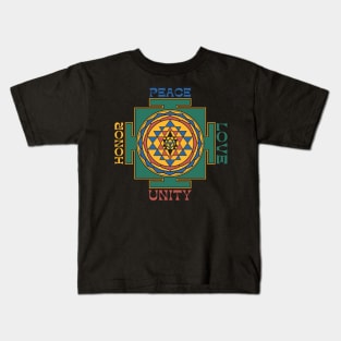 Peace Love Unity Honor Yantra Kids T-Shirt